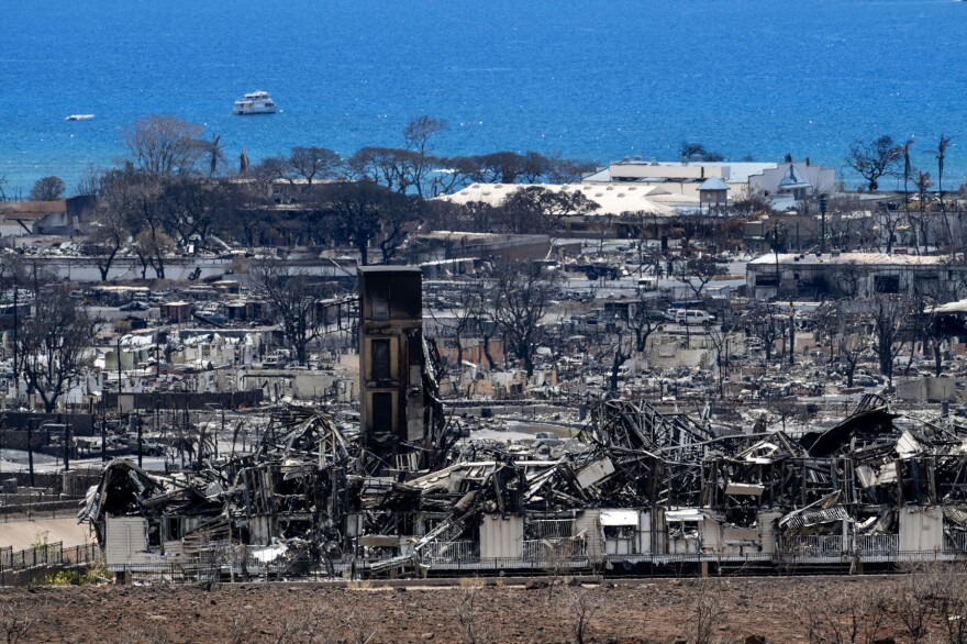 LAHAINA, MAUI: This is the aftermath of wildfire from Aug. 8 that killed at least 98 people while displacing thousands more and destroying over 2,000 buildings in the historic town, most of which were homes. <a href="https://www.npr.org/2023/08/18/1194505306/3-strategies-maui-can-adopt-from-other-states-to-help-prevent-dangerous-wildfire">See the story.</a>
