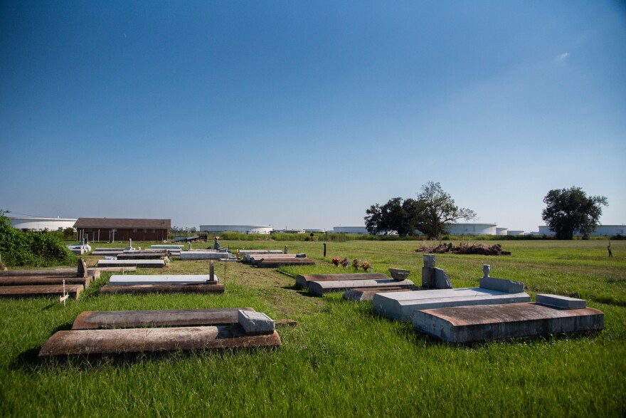 The Celestine Cemetery in St. James Parish sits between the NuStar St. James Oil Terminal and Marathon Pipe Line on Oct. 9, 2024.