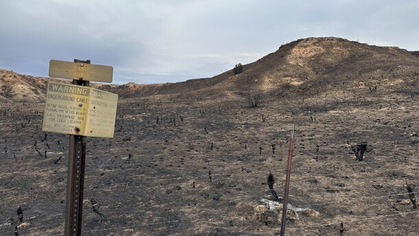 A burned field outside of Canadian, Texas, is pictured on Wednesday, February 28, 2024, shortly after The Smokehouse Creek fire burned through the region.