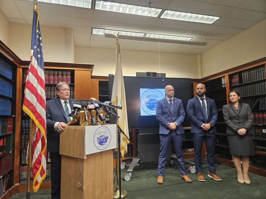 Berkshire District Attorney Timothy Shugrue speaking to the press in his Pittsfield, Massachusetts, offices about the January 7th, 2026, police killing of Biagio Kauvil in Hinsdale, Massachusetts, on January 9th, 2026.