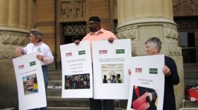 Citizen Action protests education cuts on steps of City Hall, Buffalo