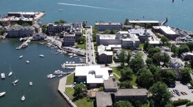 A drone photo of the Marine Biological Laboratory Campus in Woods Hole.
