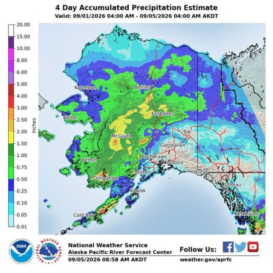 Graphic depicting rain that fell between 4 AM September 1st and 4 AM September 5th, one of several rainy stints during the month.