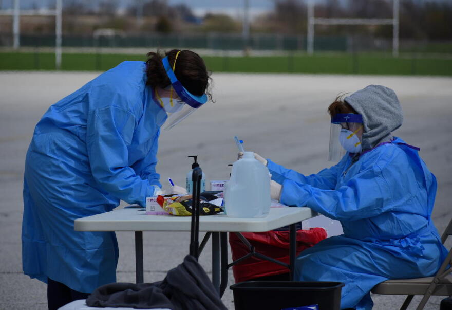 Health care workers at a COVID-19 testing site in northwest Indiana.