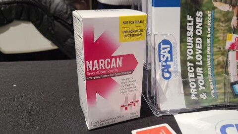 A packet of naloxone, also known as Narcan, as part of a harm reduction kit distributed by the Tulsa Health Department.