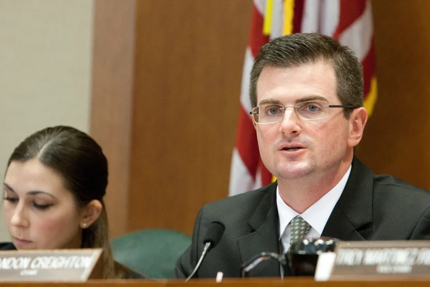 Then-state Rep. Brandon Creighton, R-Conroe, chairs a committee hearing on March 17th, 2011.