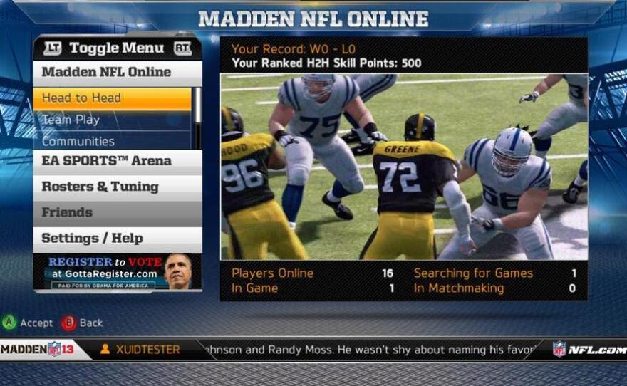 An ad for President Obama's re-election campaign appears in <em>Madden NFL 13</em>.
