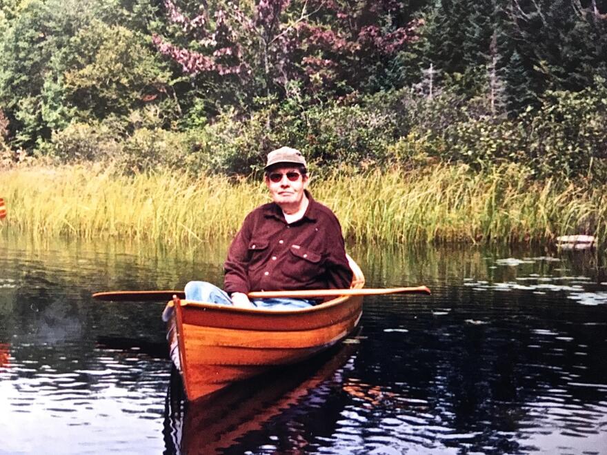 Bard Prentiss in a wooden canoe he made. Prentiss is a retire SUNY art professor. (Photo: Provided by Bard Prentiss)