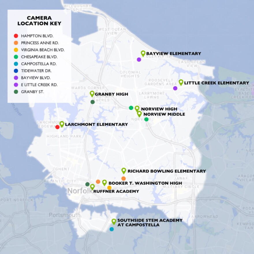 The City of Norfolk published this map of traffic cameras it's put up near city schools. Only about half of drivers who receive citations from the cameras in Norfolk ever actually pay their fines.
