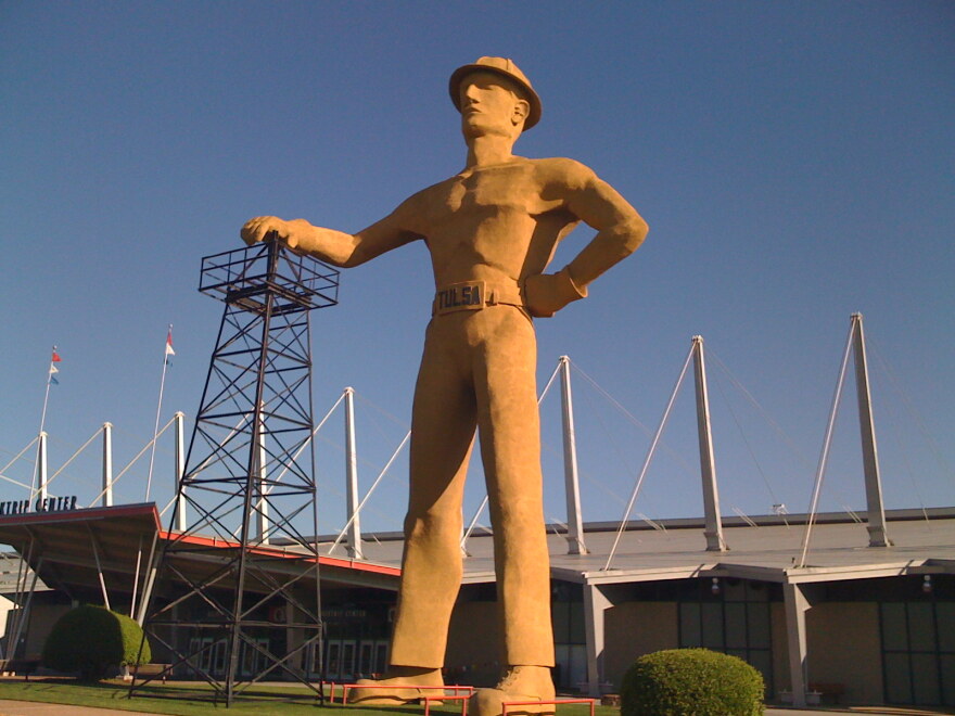 The Golden Driller on the fairgrounds.