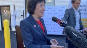 Sen. Collins speaks with the media after a ribbon cutting event at a Red Cross center in Portland on Monday, October 6th, 2025.