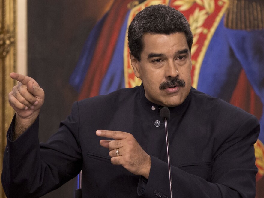 Venezuelan President Nicolas Maduro speaks at a news conference in Caracas, Venezuela, on Tuesday.