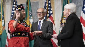  Secretary of the Treasury Janet Yellen swears-in Lynn Malerba, as the Treasurer of the United States at the Treasury Department, Monday, Sept. 12, 2022 in Washington. Malerba becomes the first Native American to serve as Treasurer of the United States.