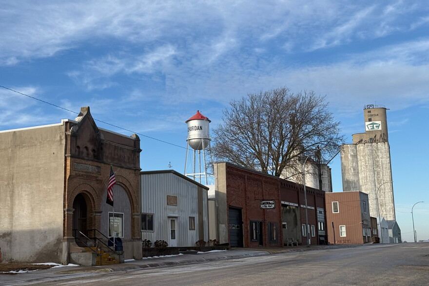 The quiet main street of a small Iowa town.