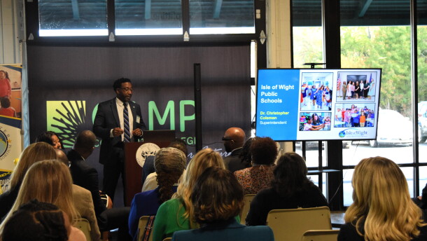 Isle of Wight Public Schools Superintendent Christopher Coleman talks on Wednesday, Oct. 28, 2026, about how a $4.1million federal grant received by the Rural Tidewater Education Consortium will help his division, Franklin City Public Schools, Surry County Public Schools and Sussex County Public Schools recruit and retain teachers during the next five years.