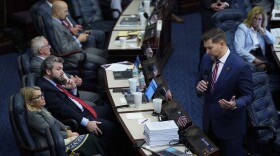 Florida Rep. John Snyder, standing right, speaks about an immigration bill before its passage during a legislative session at the Florida State Capitol on Wednesday, March 9, 2022.