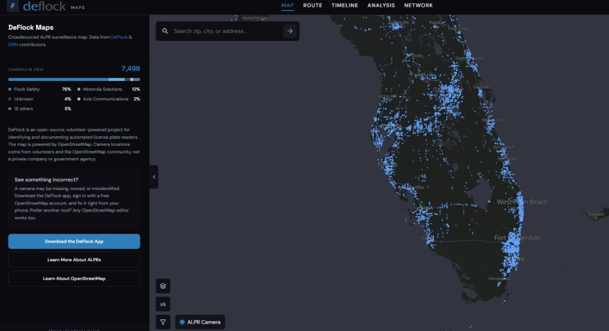 A crowdsourced map of automated license plate readers shows their spread across much of the state.