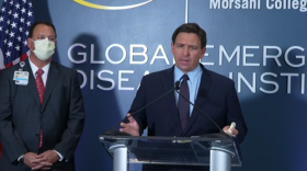  Gov. Ron DeSantis joined John Couris, left, CEO of Tampa General Hospital, and officials from the University of South Florida Health Morsani College of Medicine to discuss the efficacy of monoclonal antibody treatments for COVID-19 patients on Aug. 5, 2021 in Tampa. 