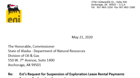 Screenshot of letter sent by Italian oil giant ENI to the State of Alaska requesting more time to make lease rental payments.