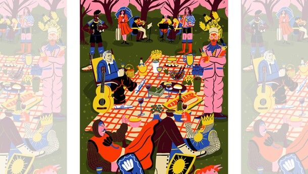 Actors, musicians, soccer stars, and more lounge at a picnic.
