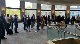 Voters wait in line at the Lexington Public Library's Central Branch Friday afternoon.