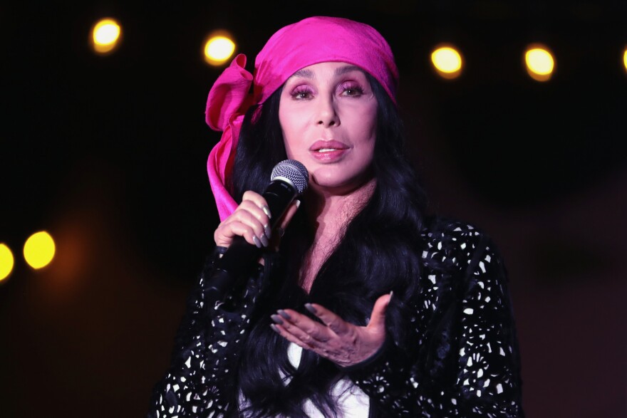 Cher speaking at a campaign rally for Joe Biden in Phoenix, Arizona, in October 2020.
