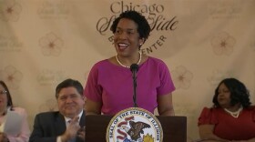 Lt. Gov. Juliana Stratton speaks at a podium