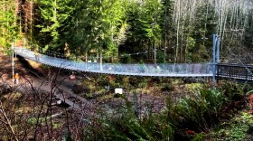The newly-built suspension bridge over the Amanda Grotto.