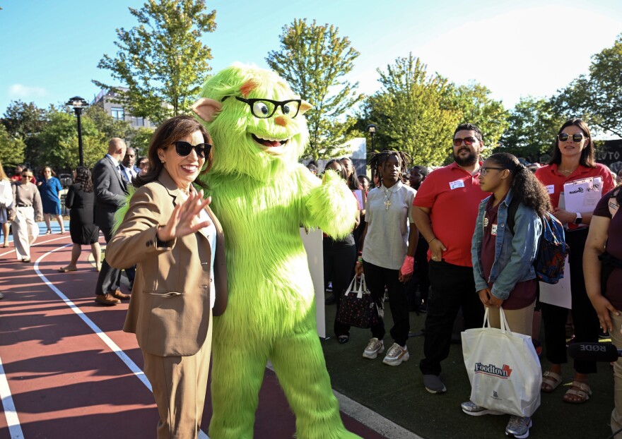 "We are no longer distracted!" Gov. Kathy Hochul proclaimed alongside Frankie Focus on Thursday, Sept. 4, 2025.