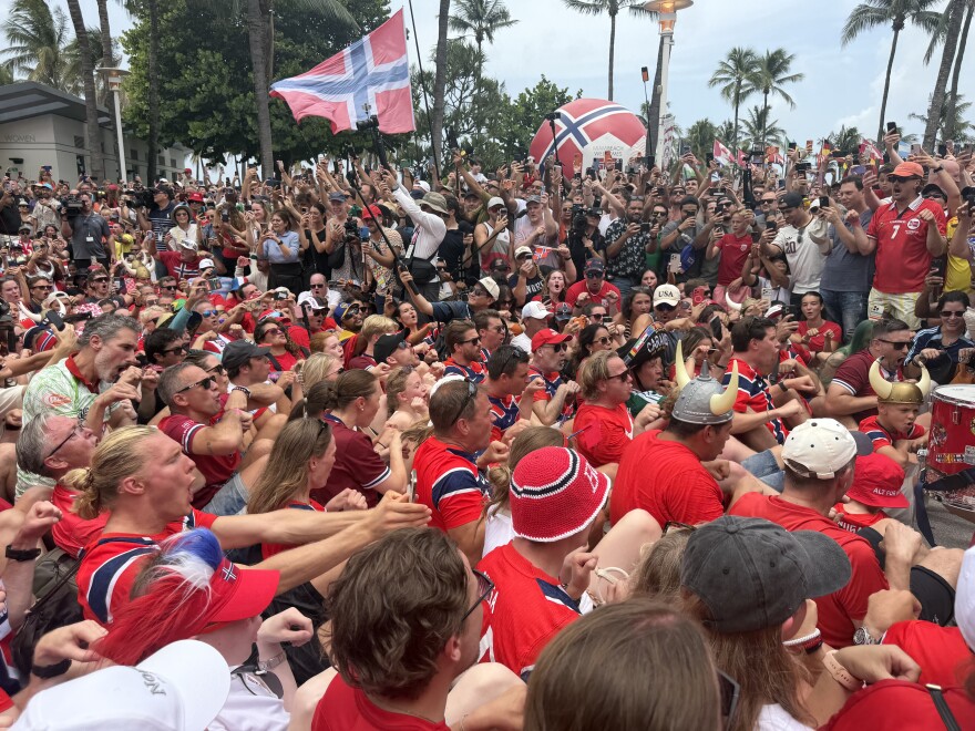 Norwegian fans 'ro' in Miami Beach on July 10, 2026.