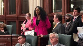 State Rep. Jehan Gordon-Booth (D-Peoria), the House Democrats’ lead budget negotiator, presents her closing argument during the budget debate Saturday May 27, 2023