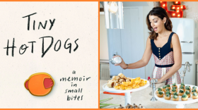 Book Cover for "Tiny Hot Dogs" and photo of Mary Guliani