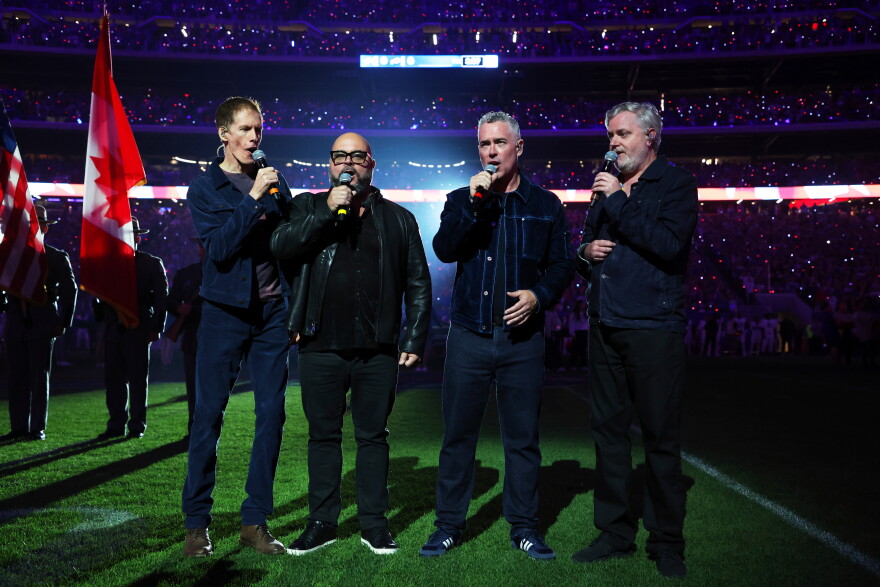 Barenaked Ladies perform the Canadian national anthem before an NFL football game between the Detroit Lions and Buffalo Bills in Orchard Park, N.Y., Thursday, Sept. 17, 2026.
