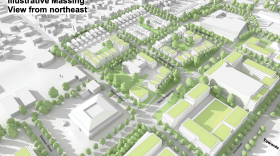 A northeast view of the proposed redevelopment site after the current hospital is demolished.