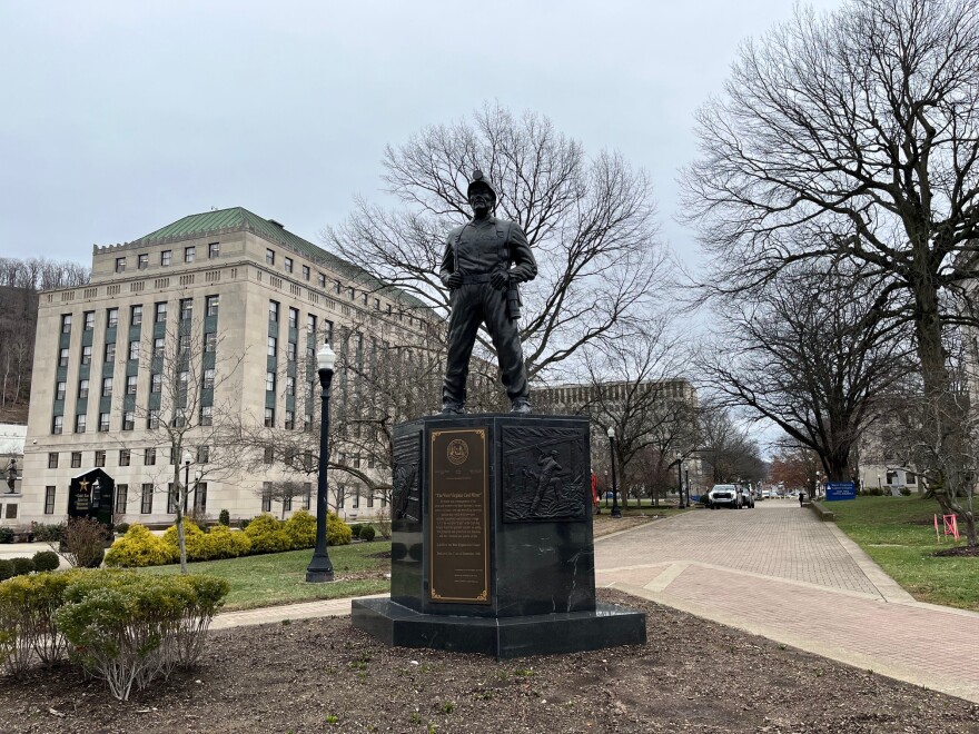 A memorial to coal miners stands at the West Virginia state capitol grounds in Charleston.