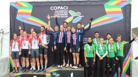 USA Cycling relay team stands atop the podium after the 2024 Pan-American Mountain Bike Championships at Soldier Hollow.