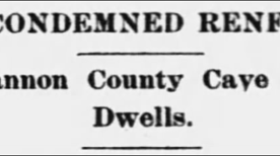 Headline from an article on Peter Renfrow’s cave hideout. Current Wave, issue of June 29, 1893.