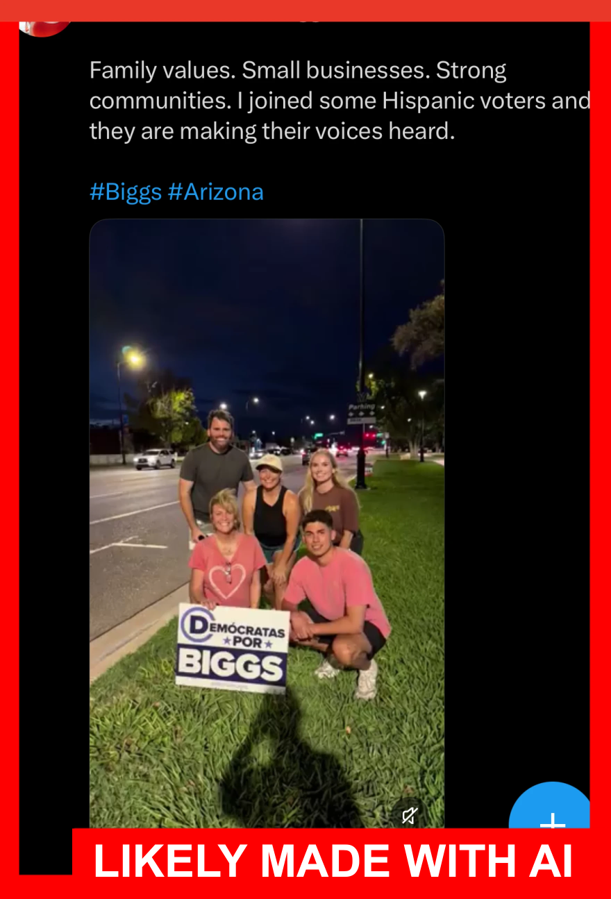 This screenshot is from a video made with Grok Imagine and posted by Mindy Little, a deputy director with Turning Point Action.