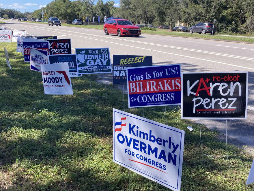 Campaign signs along a highway