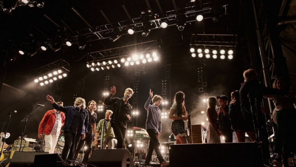 Wilco leaves the stage after their Friday night set of Deep Cuts at the Solid Sound Festival at Mass MoCA.