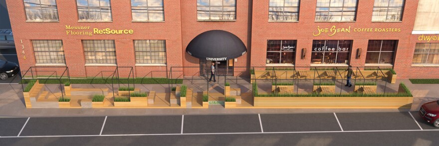 A virtual rendering of what the Rochester Parklet could look like upon completion.