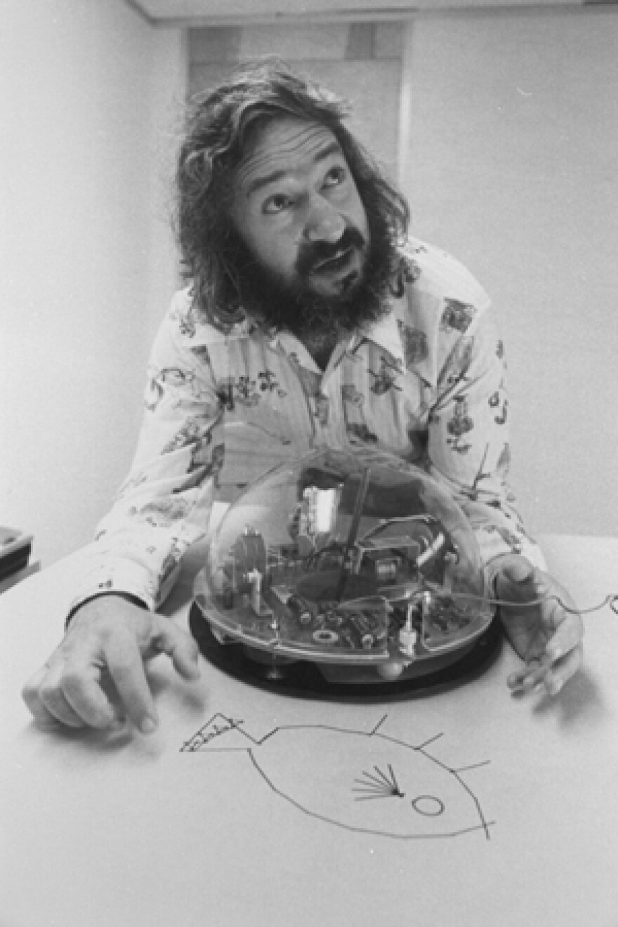 Seymour Papert invented this small mobile robot, called the "<a href="https://en.wikipedia.org/wiki/Turtle_(robot)">Logo Turtle</a>," for children's play and problem-solving.