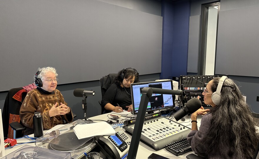 Graciela Sánchez (left), director of the Esperanza Peace & Justice Center , and Debra Ponce (right), climate just organizer with Public Citizen, speak with TPR's Norma Martinez about the legacy the late journalist María Martin leaves behind.