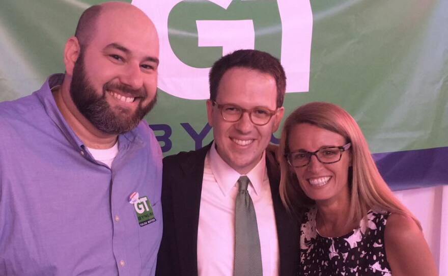 Then-Tulsa City Councilors Blake Ewing (left) and Karen Gilbert (right) with Tulsa Mayor G.T. Bynum in 2018.