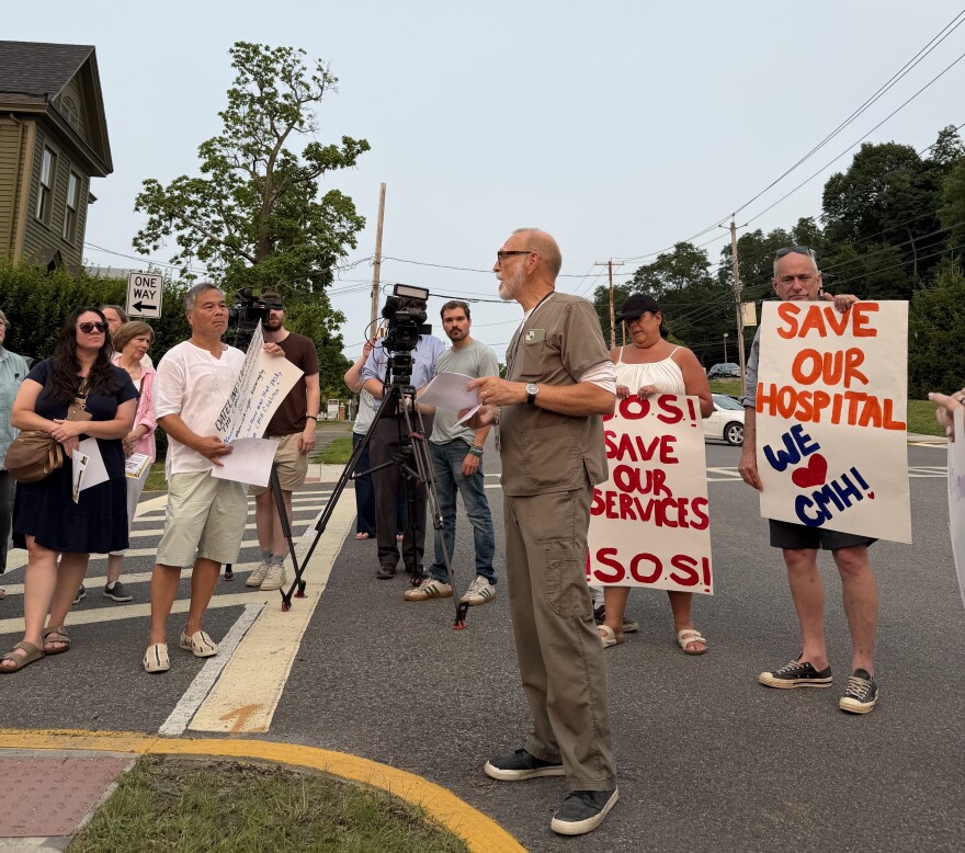 Rob Anderson at a protest against the reclassification effort outside Columbia Memorial Hospital.