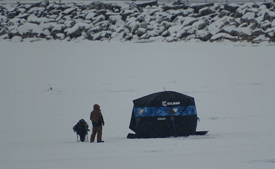 Ice anglers on Lakeshore State Park lagoon.