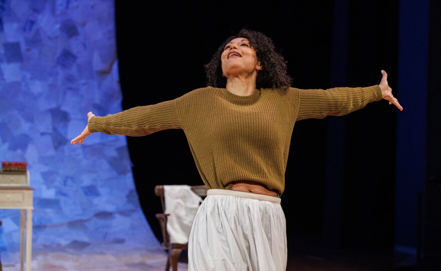 Sabrina Sloan stars as Sally Hemings during an open rehearsal of "Sally: A Solo Play," at the Wharton Center in East Lansing, Mich., on Feb. 10, 2026. The show is making its world premiere on Feb. 19, 2026.