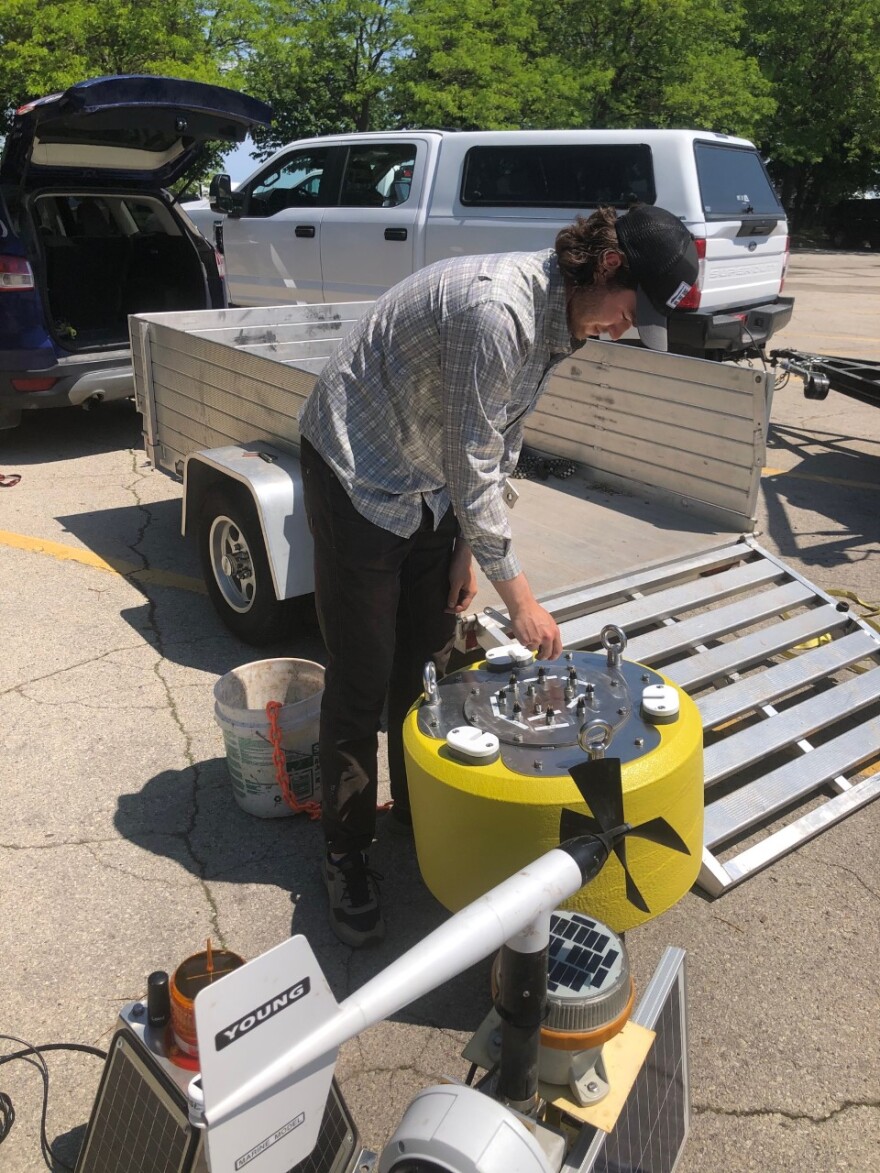 Wilson Tarpey prepared Panther buoy for deployment. He's one of the UW-Milwaukee students who helped create it.