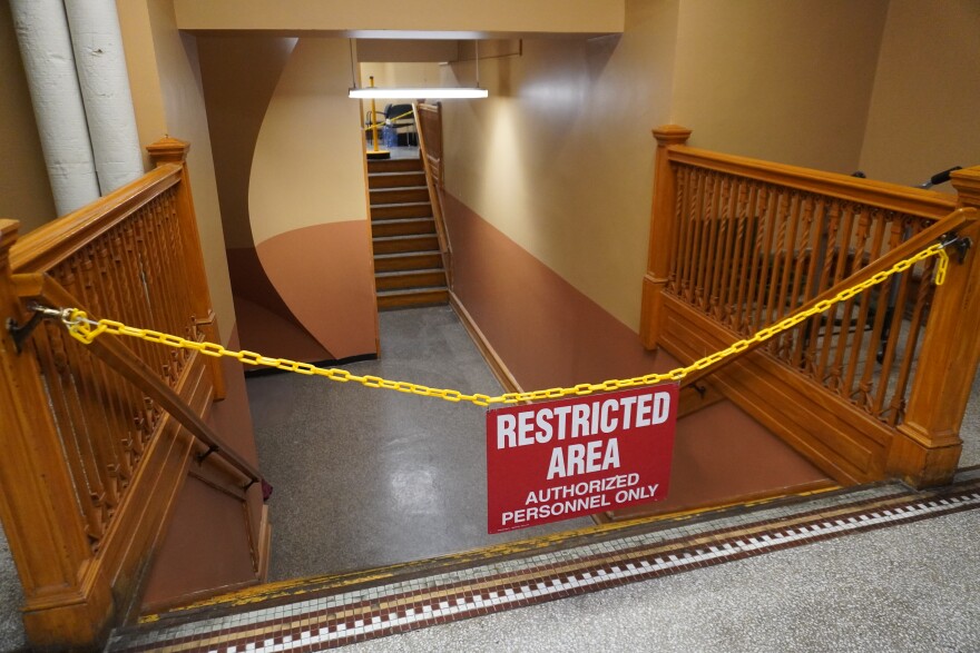 The entrance to the clocktower in the Blair County Courthouse is on the fourth floor behind a blocked off area. 