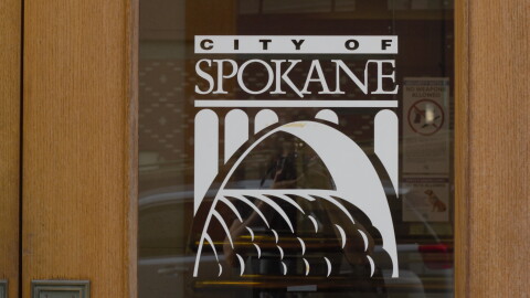 A door at Spokane City Hall on Spokane Falls Boulevard.